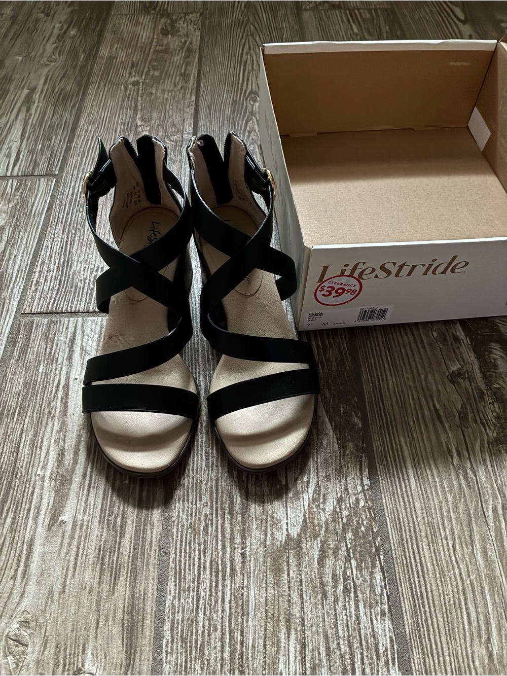 Life Stride Black Strappy Wedge Sandals